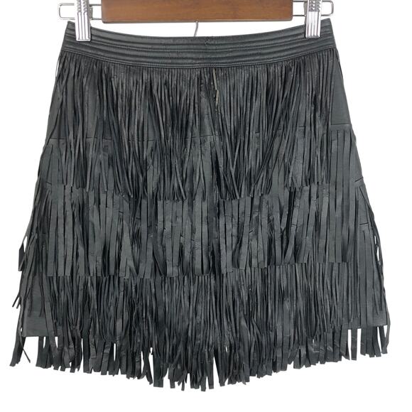 H&M DBlack Vegan Faux Suede Leather Tassel/Fringe Mini Skirt 2 XS 24" - Picture 1 of 13